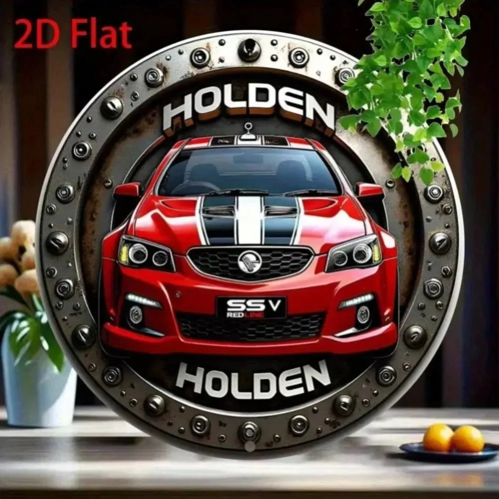 Round Vintage Holden Aluminum Wall Art